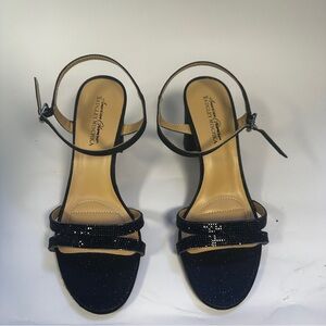 Badgley Mischka Karli Black Ankle Strap Block Heel Sandals Womens 9.5 M New